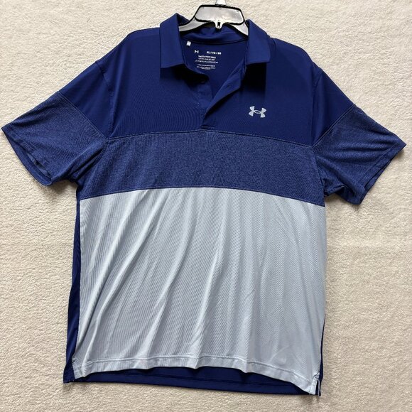 Under Armour Shirt Mens XL Blue Purple Geometric Polo Activewear Short Sleeve - Picture 1 of 6
